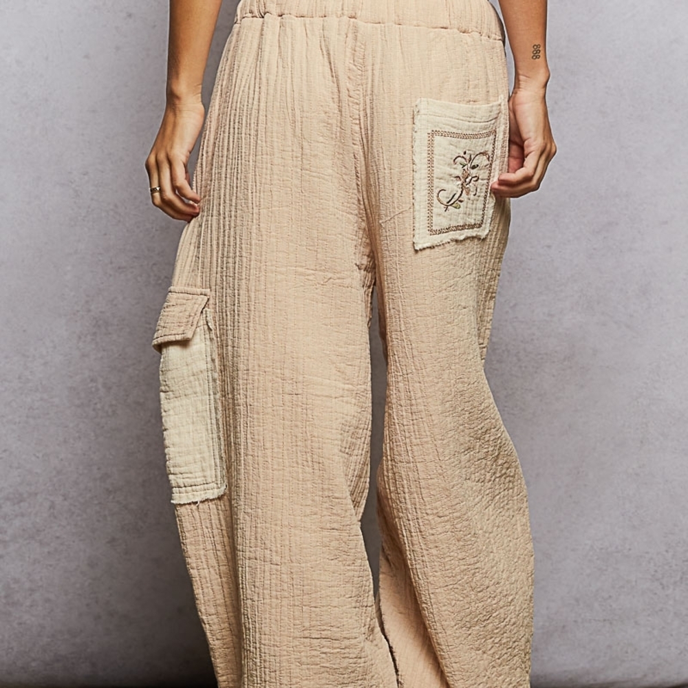 096  POL "Brown-Eyed Daisy" Embroidered Wide-Leg Pants - Picture 3 of 6